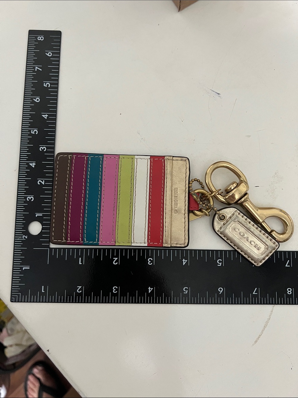 Coach Rare Legacy Striped Card Holder Key Fob with Gold Hardware - Picture 10 of 10